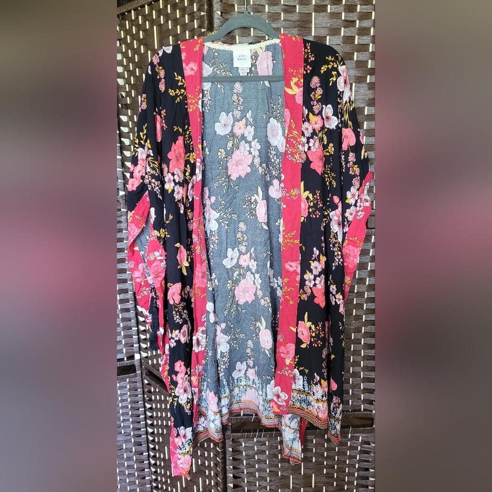 Floral Kimono with Pink and Red Accents